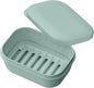 Quatish Leakproof Soap Dish with Lid & Draining Layer, Shatterproof Travel Bar Soap Holder Case Container, Portable Travel Size Toiletries Essentials for Camping, Gym, Bathroom, Greygreen