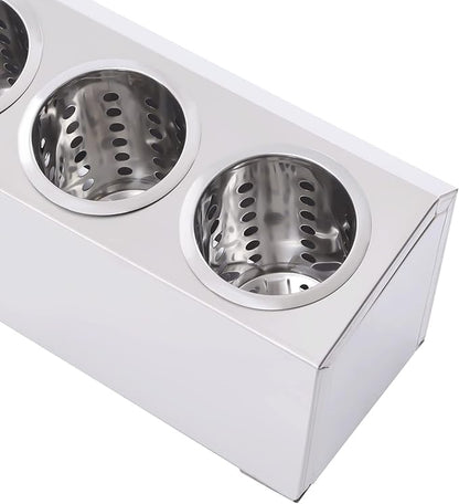 Commercial 4-Hole Stainless Steel Cylinder Flatware Silverware Utensil Holder Organizer Caddy, Detachable Countertop Utensil Dispenser for Forks Spoons Knives for Restaurant Kitchen Buffet