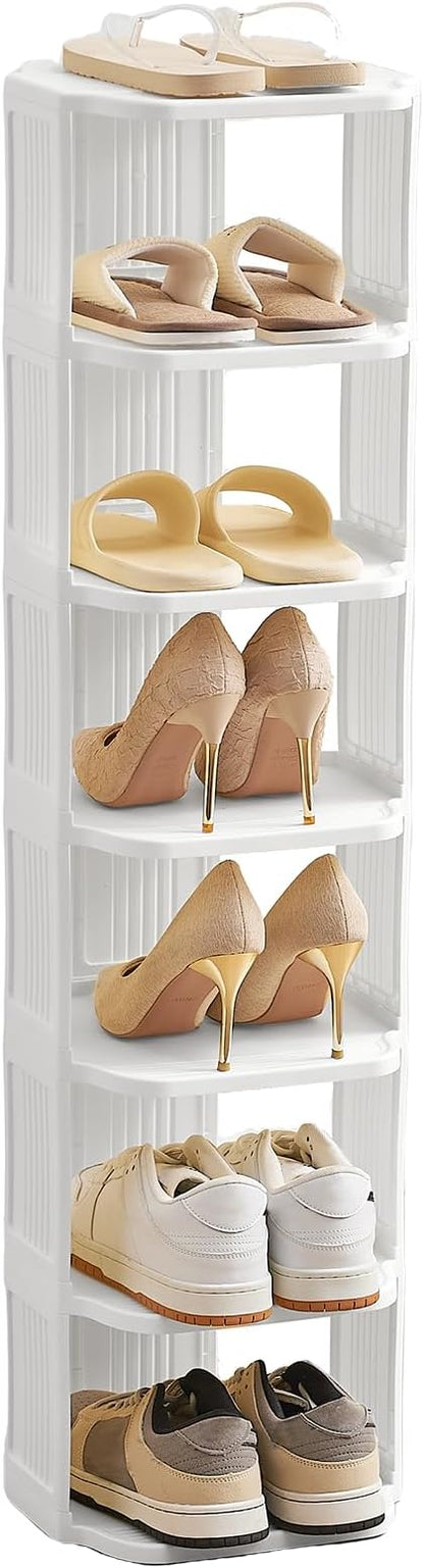 UFORU Small Shoe Rack, 7 Tier Plastic Vertical Shoe Rack for Small and Narrow Spaces, Free Standing Shoe Organizer for Closet, Entryway