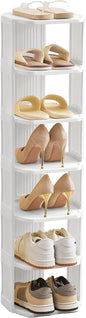 UFORU Small Shoe Rack, 7 Tier Plastic Vertical Shoe Rack for Small and Narrow Spaces, Free Standing Shoe Organizer for Closet, Entryway