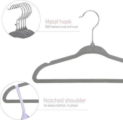 ManGotree Non-Slip Baby Velvet Clothes Hangers, Kids Coat Hangers with Swivel Hook and Notched Shoulders, Hanger for Children, Infant, Toddler Clothes 15 Pack (Grey)
