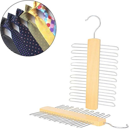 Wooden 20 Bar Tie Rack Hanger - Scarf, Belt, Accessory Organiser, White Solid Wood Tie Hanger 23x3.8x1.2cm