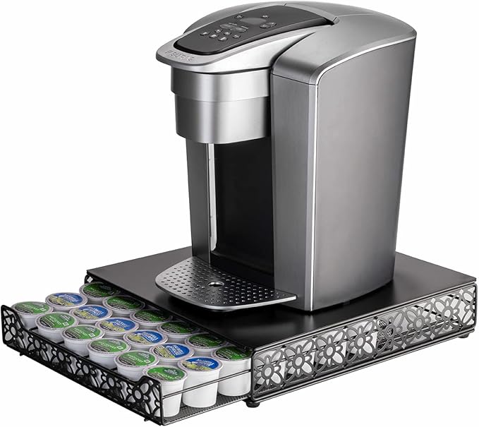 FlagShip K Cup Drawer Holder for Keurig Pods K Cup Storage Organizer Drawer Save Space Countertop Kitchen (42 Pods) - Cast Iron with Powder Black Finish