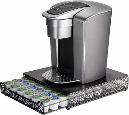 FlagShip K Cup Drawer Holder for Keurig Pods K Cup Storage Organizer Drawer Save Space Countertop Kitchen (42 Pods) - Cast Iron with Powder Black Finish