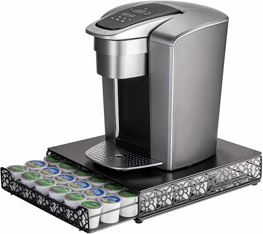 FlagShip K Cup Drawer Holder for Keurig Pods K Cup Storage Organizer Drawer Save Space Countertop Kitchen (42 Pods) - Cast Iron with Powder Black Finish