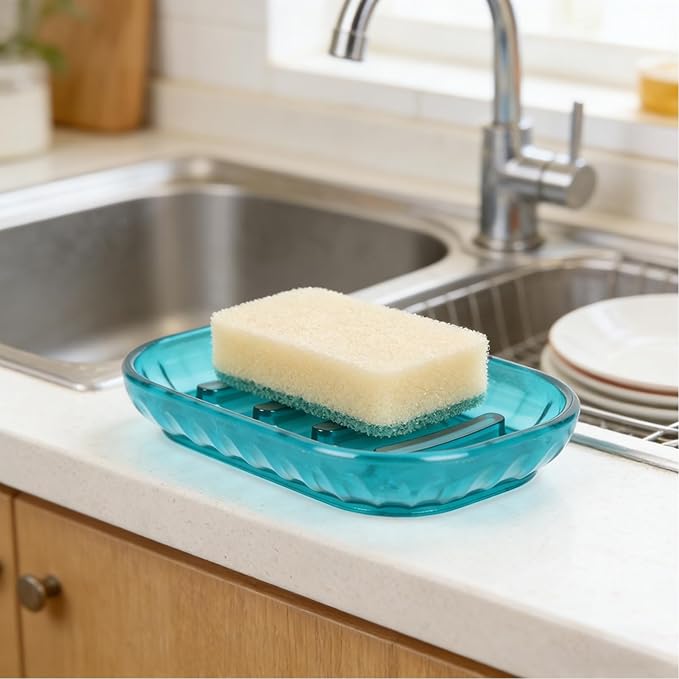 2 Pack Soap Dish Holder for Bar Soap, Bathroom Soap Dishes Bar Soap Holder Tray, Soap Dishes for Shower Bathroom, Kitchen Sink Soap Dish, Blue