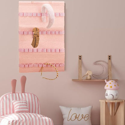 Felt Hanging Headband Holder with 40 Elastic Bands Bow Hanger Pink Wall Headbands Display Organizer Ribbon Hair Hoops Storage Hairbands Hair Accessory Holder for Home Women Hair Bows