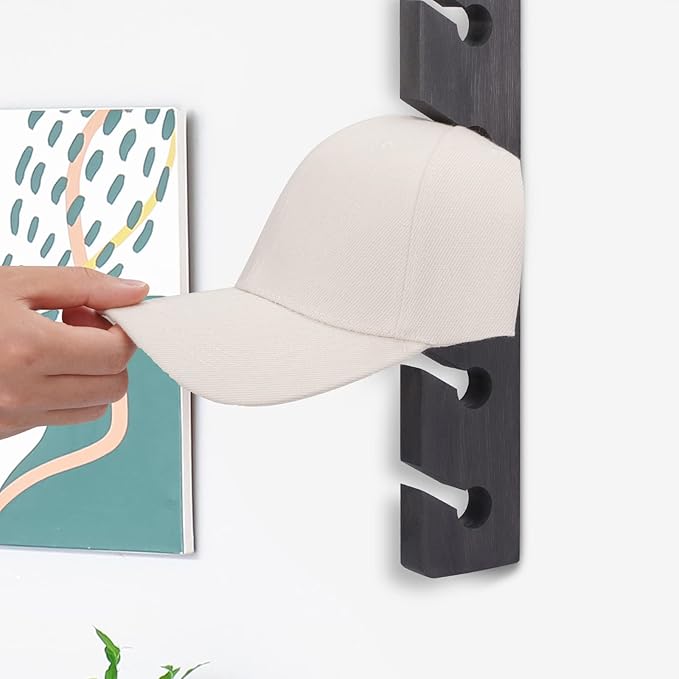 Hat Rack for Wall Baseball Cap Organizer Hanger (2 Pack) Modern Wooden Hat Holder Wall-Mounted Caps Display for Closet Door Bedroom Entryroom Laundry (Gray)