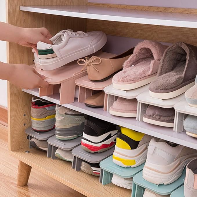 Milisten 4pcs Shoe Stacker Slots Space Saver Shoe Rack for Closet Organization Holder for Home Storage White