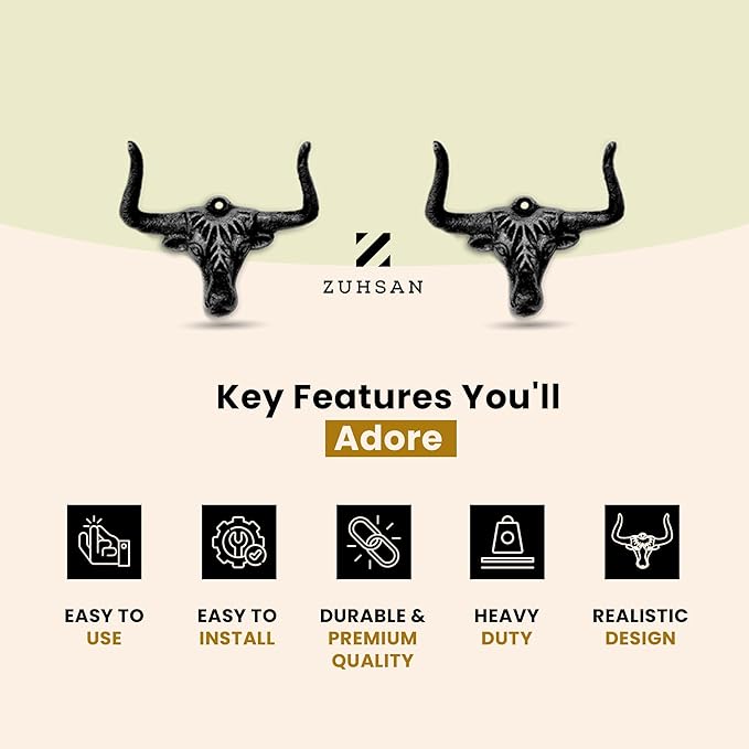 Cowboy Hat Rack for Wall - 2 Pack Cast Iron Cowboy Hat Holder,Hat Storage Organizer Hat Hooks for Wall Western Decor for Bedroom Western Gifts (Rust, 2 Pack)