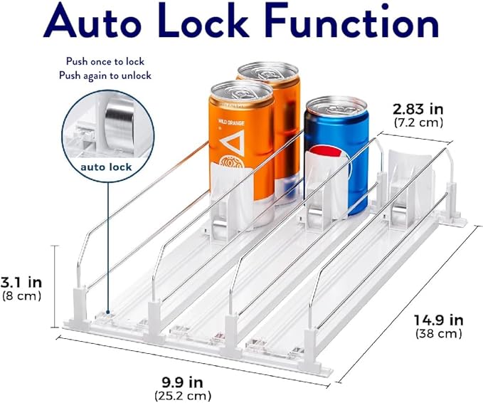 OnDisplay Drink Can Organizer for Fridge - White Automatic Pusher Glide, 12oz 16oz 20oz Soda Dispenser for Refrigerator - Holds up to 15 cans or 12-12 ounce cans.