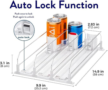 OnDisplay Drink Can Organizer for Fridge - White Automatic Pusher Glide, 12oz 16oz 20oz Soda Dispenser for Refrigerator - Holds up to 15 cans or 12-12 ounce cans.