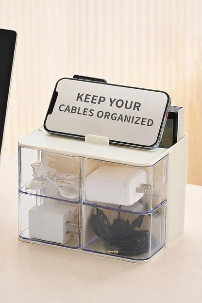 UFORU Hair Accessories Organizer with Hair Brush Holder, 4 Drawer Rotatable Hair Tie Organizer for Makeup Brushes, Hair Clips, Earrings, Necklaces, Bracelets and Hair Accessories, White, 2-Layer