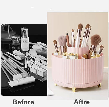 360 Degree Rotating Makeup Brush Holder Organizer Detachable Design 5 Slot Make up Brushes Cup for Cosmetics and Pencil Pen Organizer for Desk Makeup Organizer Skincare Storage for Vanity (pink2)