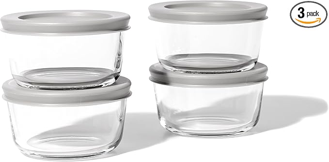 8-Piece Glass Food Storage Containers Set (4 Containers + 4 BPA-Free Lids) | 1-Cup, Leakproof | Microwave, Freezer, Oven & Dishwasher Safe | Ideal for Meal Prep & Pantry Organization, Grey