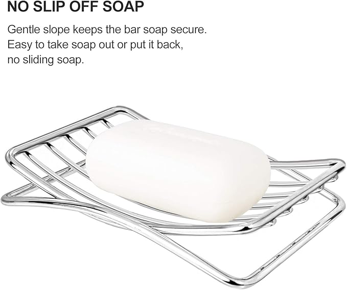 Soap Dish Stainless Steel Bar Soap Holder for Shower Bathroom, Self-draining Soap Dishes Sponge Holder for Kitchen Sink, Easy Cleaning Quick Dry(Soap Saver Not Included)