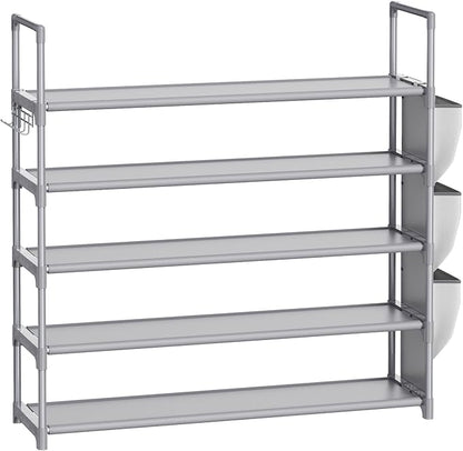 VILICK Shoe Rack for Closet Shoe Organizer Space Saver Storage for 20-25 Pair Shoe Shelf with Hook and Side Pocket Free Standing 5 Tier Shoe Rack Organizer for Entryway,Small Spaces, Grey