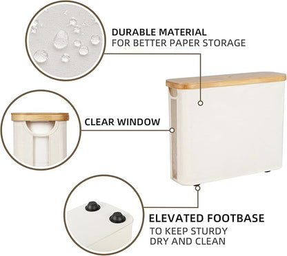 StorageWorks Toilet Paper Storage with Bamboo Lid, Toilet Paper Holder Basket for Up to 9 Mega or 12 Regular Size Rolls, Medium Paper Storage Baskets for Bathroom, Beige, 1 Pack