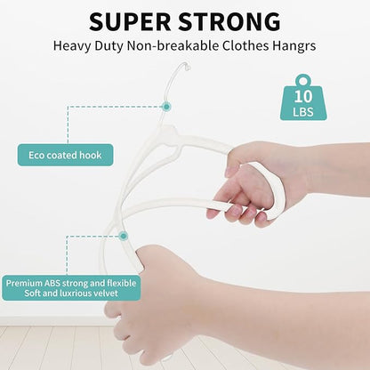 30 Pack White Velvet Hangers, Ultra Slim Non-Slip Felt Coat Suit Hangers with Space Saving 360° Swivel Hook, Modern Clean Look for Closet Organization