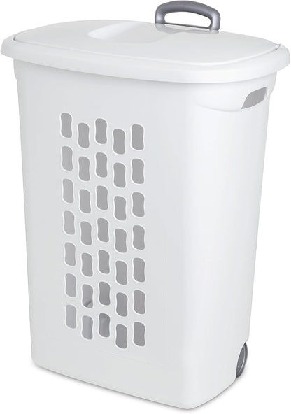 Sterilite 3-Pack Ultra Wheeled Hamper, Laundry Basket w/ Flip-Top Lid & Retractable Handle - Plastic Rolling Clothes Storage Cart with Ventilated Holes for Home, Apartment or Dorm