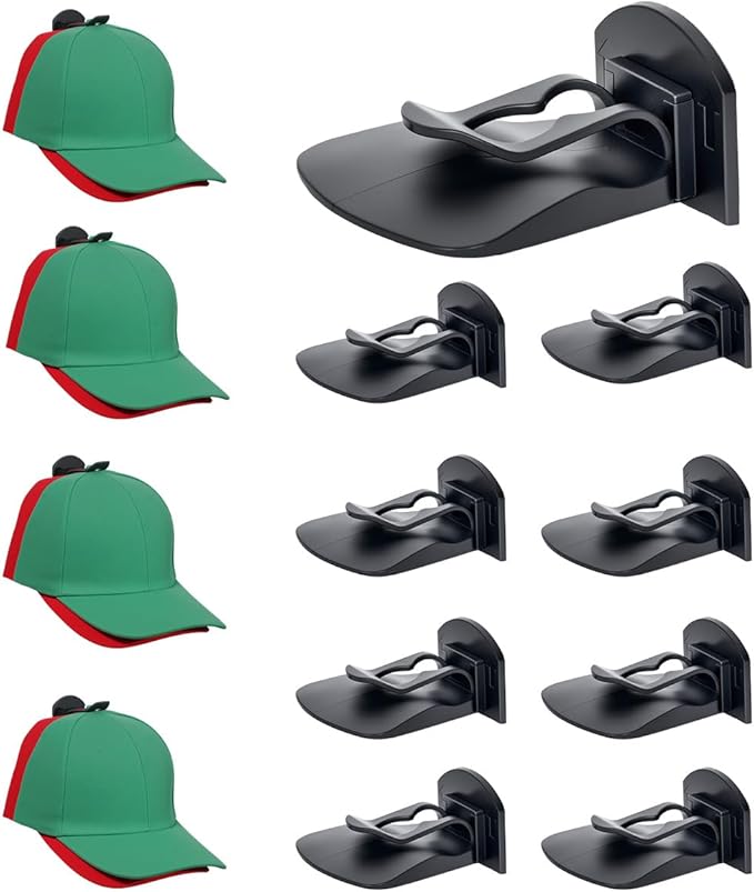 8 Pack Adhesive Hat Hooks for Wall – Strong Hold Hat Rack for Baseball Caps & Cowboy Hats, Minimalist Hat Display Organizer, Hat Hangers for Wall/Door/Closet, No Drilling, USA Patented – Black