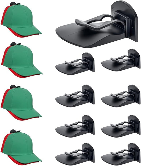 8 Pack Adhesive Hat Hooks for Wall – Strong Hold Hat Rack for Baseball Caps & Cowboy Hats, Minimalist Hat Display Organizer, Hat Hangers for Wall/Door/Closet, No Drilling, USA Patented – Black