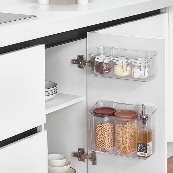 vacane Large Organizing Caddy with 2 Command Strips, Adhesive Wall Mounted Storage Organizer Bins