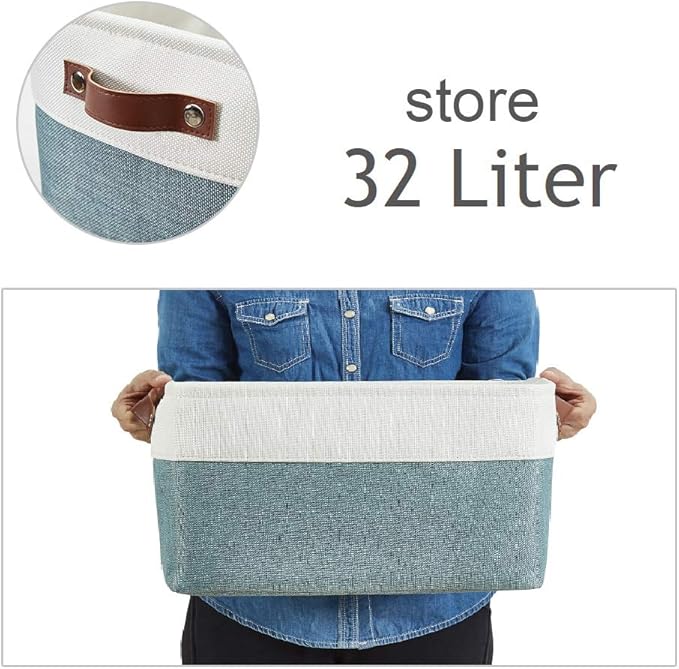 DECOMOMO Storage Bins, Extra Large Fabric Storage Baskets for Shelves, Decorative Linen Closet Organizer, 15.8 x 12.5 x 10 inches (Green & White, 3 Pack)