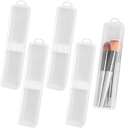Framendino, 5 Pack Clear Travel Cosmetic Brush Holder Portable Cutlery Box Plastic Storage Container Toothbrush Carrying Boxes for Traveling