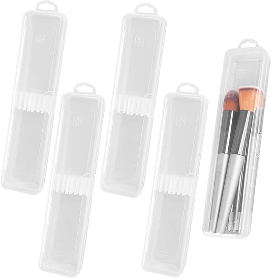 Framendino, 5 Pack Clear Travel Cosmetic Brush Holder Portable Cutlery Box Plastic Storage Container Toothbrush Carrying Boxes for Traveling