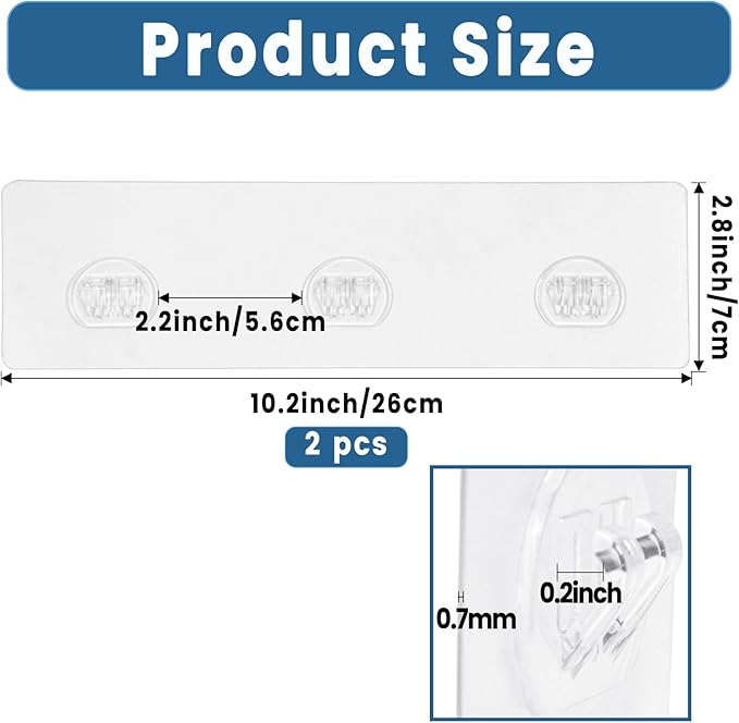 2 Pack Shower Caddy Adhesive Replacement, Shower Shelf Strong Adhesive Hooks, No Drilling, Transparent WaterProof Strips for Bathroom Shelves & Kitchen Racks