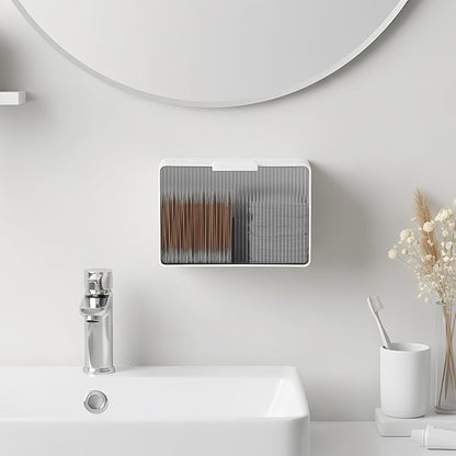 Qtip Holder, Wall Mount Qtip Holder Organizer for Bathroom Cotton Swabs, Balls, Cosmetic Cotton Pads, Dental Floss Storage - WhiteGrey
