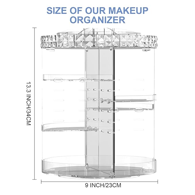 360 Rotating Makeup Organizer, DIY Adjustable Makeup Carousel Spinning Holder Rack, Large Capacity Cosmetic Brush Lipstick Storage Organizer Box for Vanity