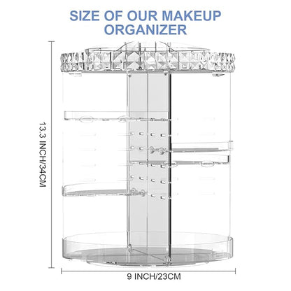 360 Rotating Makeup Organizer, DIY Adjustable Makeup Carousel Spinning Holder Rack, Large Capacity Cosmetic Brush Lipstick Storage Organizer Box for Vanity