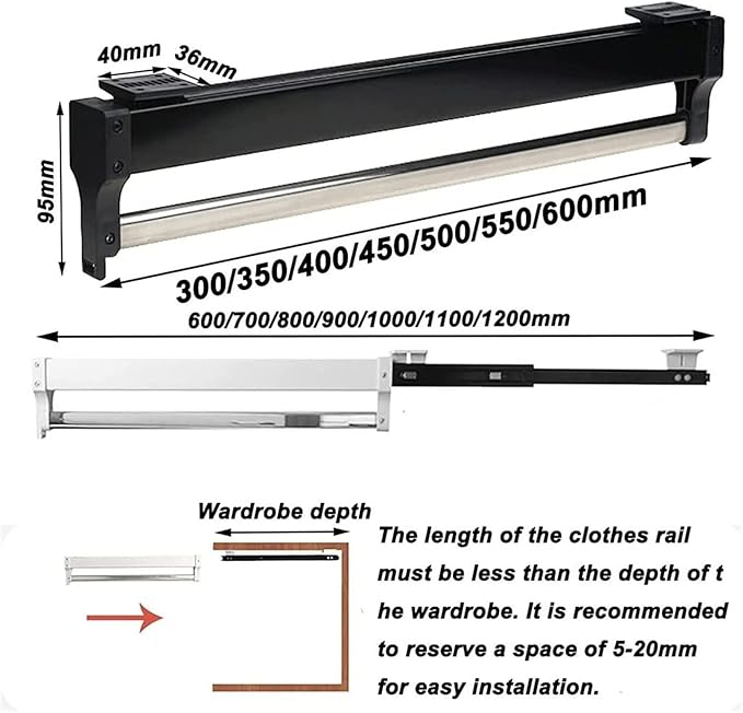 XLTFUC Extendable Hanger with Rails 30-60 Cm, Wardrobe Trousers and Coat Organizer, Load Capacity 25 Kg (Size : 550mm/21.6inch)