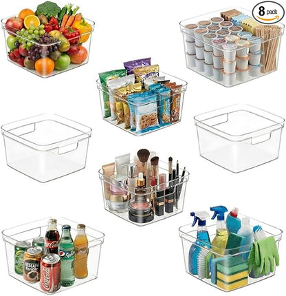 MOONEDGE 8-Pack Clear Cube Storage Bins, 10x10 Open-Top Plastic Organizer Boxes, Square PET Containers for Closet,Pantry,Kitchen,Fridge,Playroom,Bathroom,Undersink and Whole Home Organization