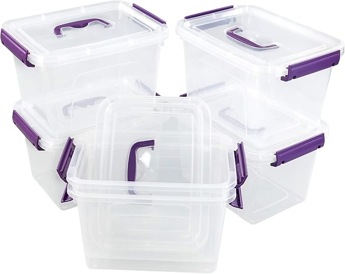 6 Quart Plastic Storage Box with Lids and Handles, 6 Packs
