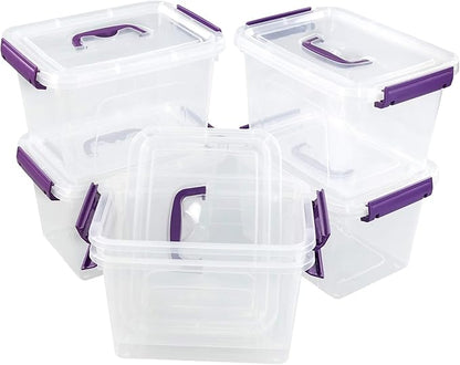 6 Quart Plastic Storage Box with Lids and Handles, 6 Packs