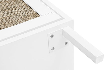 ZeHuoGe Rattan Shoe Cabinet with 3 Flip Drawers, White Narrow Shoe Rack Storage Cabinet with Metal Legs for Heels, Slippers, Entrance Hallway Entryway (White)