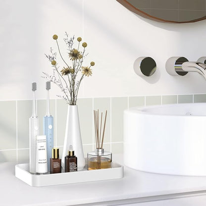 Gurygo 10" Bathroom Countertop and Vanity Tray - Kitchen Tray for Soap Bottles - Ceramic Vanity Tray for Bathroom Counter Organization - Kitchen Tray(White, Set/1)