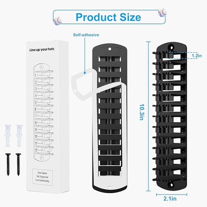 Hat Organizer for Baseball Caps, 2 Pack Hat Rack for Wall Hold up to 20 Hats, Strong Adhesive Hat Storage Display Holder, Wall Mounted Hat Hooks Cap Holders for Door Closet Bedroom (2)