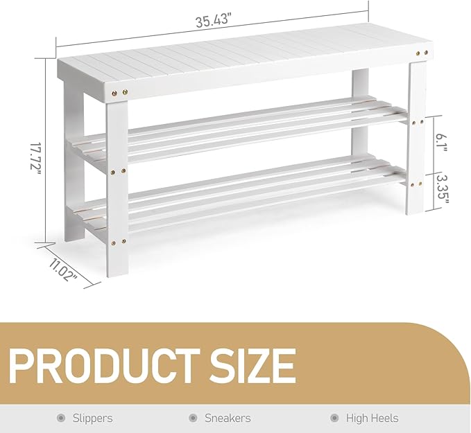 3 Tier Bamboo Shoes Rack,Narrow Vertical Shoes Rack,Freestanding Shoe Organizer Shelf,Shoe Rack Storage Organizer,with Shelves,for Closet, Entryway, Front Door Entrance, Bedroom, Hallway (White)