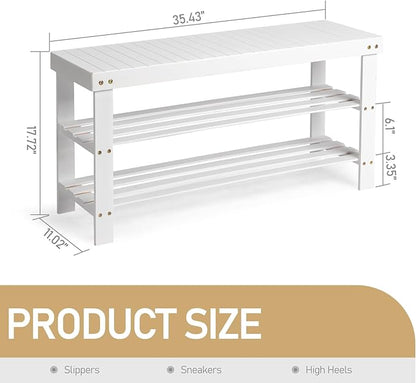3 Tier Bamboo Shoes Rack,Narrow Vertical Shoes Rack,Freestanding Shoe Organizer Shelf,Shoe Rack Storage Organizer,with Shelves,for Closet, Entryway, Front Door Entrance, Bedroom, Hallway (White)