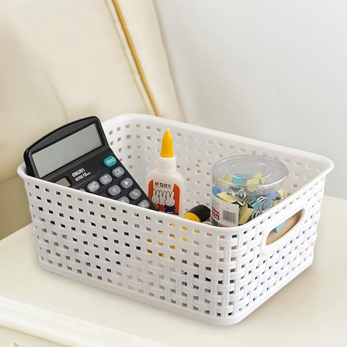 6-Pack White Storage Plastic Baskets, Plastic Weave Basket for Organizing