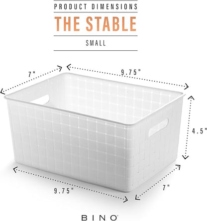 BINO | Plastic Storage Baskets Small - White | THE STABLE COLLECTION | Multi-Use Storage | Rectangular Cabinet Organizer | Baskets For Organizing with Handles | Home Office Organization and Storage