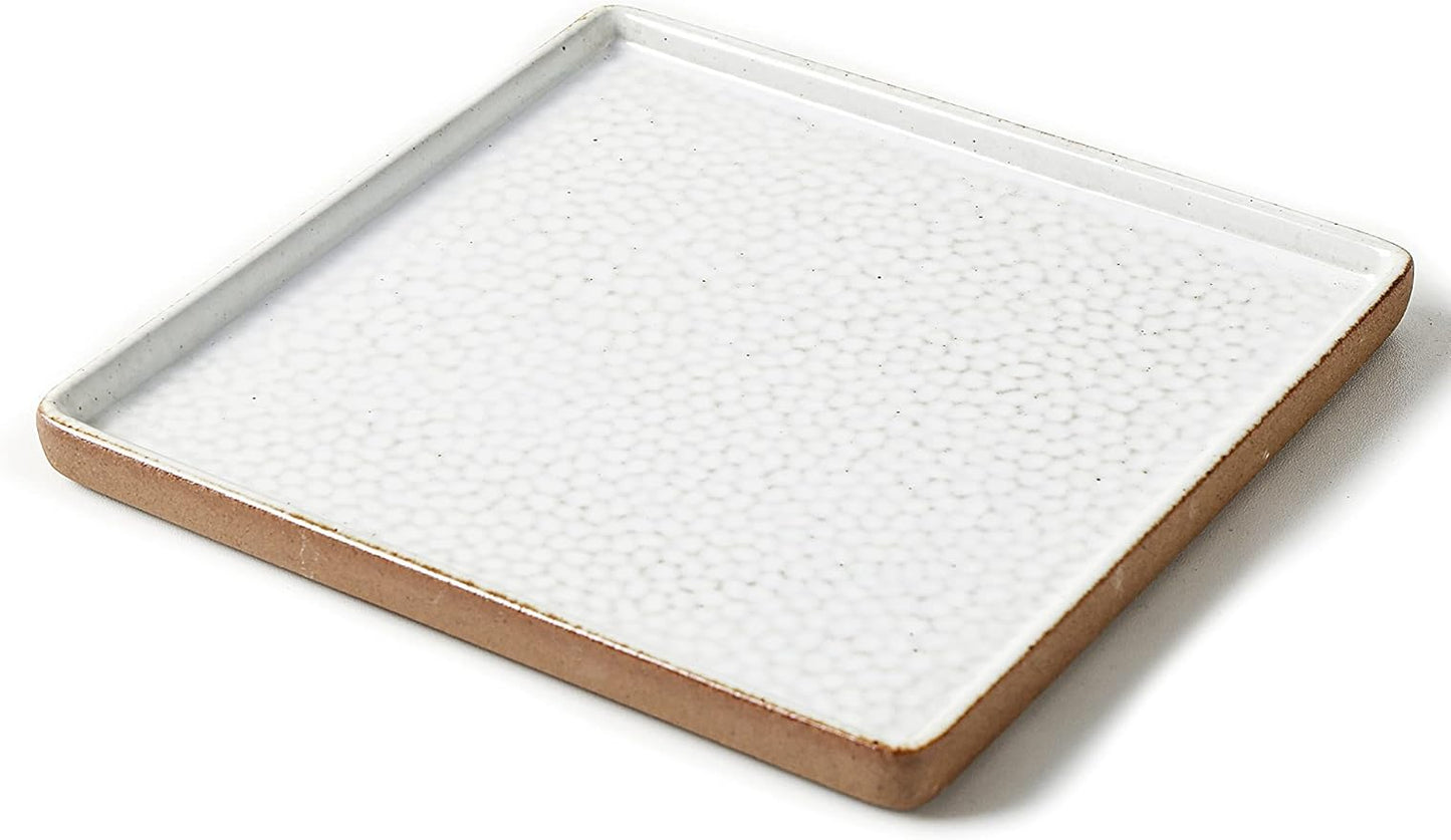 Vanity Tray with Brown Trim - Candle & Perfume Holder Organizer - Decorative Square White 8"8" Bathroom Countertop Tray