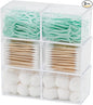 3 Pack Bathroom Canister with Divider, Plastic Vanity Drawer Storage Jars with Lid for Cotton Balls, Makeup Pads, Hair Ties, Clear Desk Drawer Container for Home Office Supplies