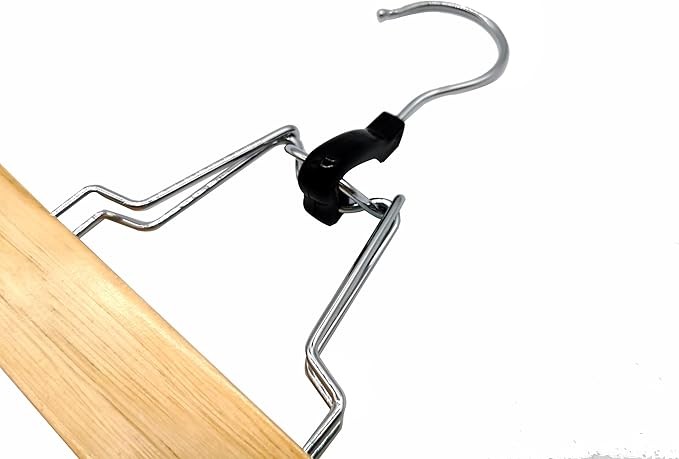 Richards Wooden Pants Hangers - Wood Skirt Hangers - 6 Pack - for Men Shorts and Pants and Women Dress Clothes - Non Slip Slim Closet Space Saving