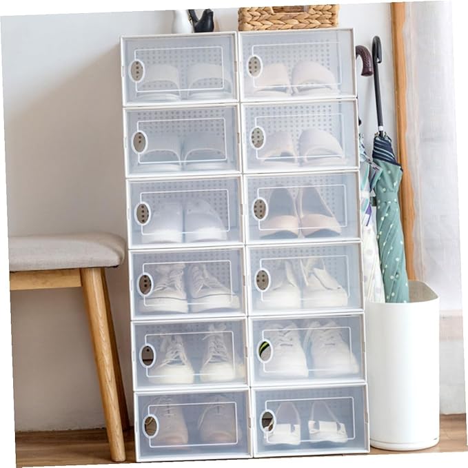 Flip-on Shoe Cabinet Stackable Plastic Shoe Organizer Clear Overlapping Shoes Case for Sneakers Sandals Home Storage 12.99X9.05X5.51In