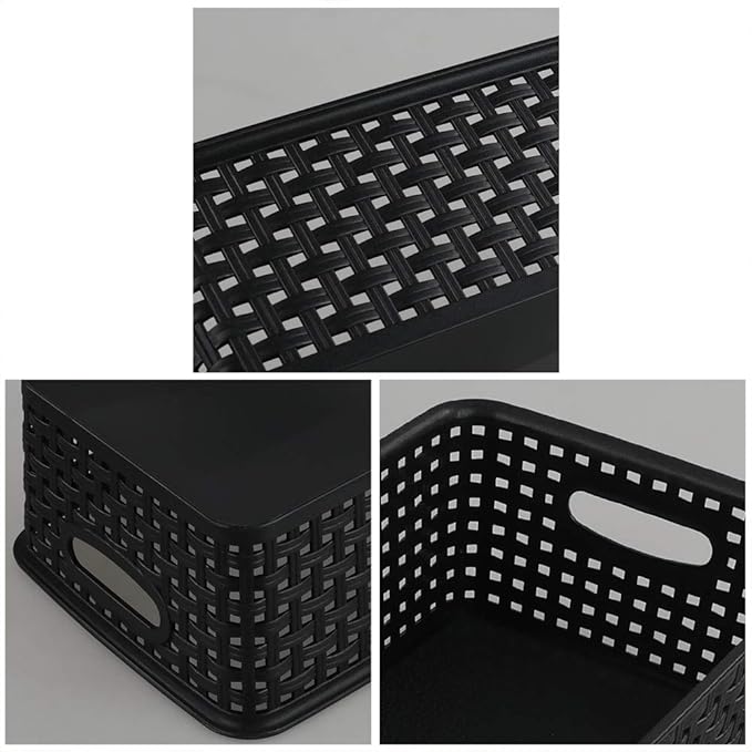 6-pack Black Woven Plastic Storage Baskets Organizing Bins